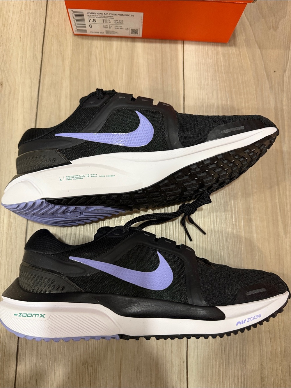 Nike Women's Black Running Shoes with Lavender Swoosh